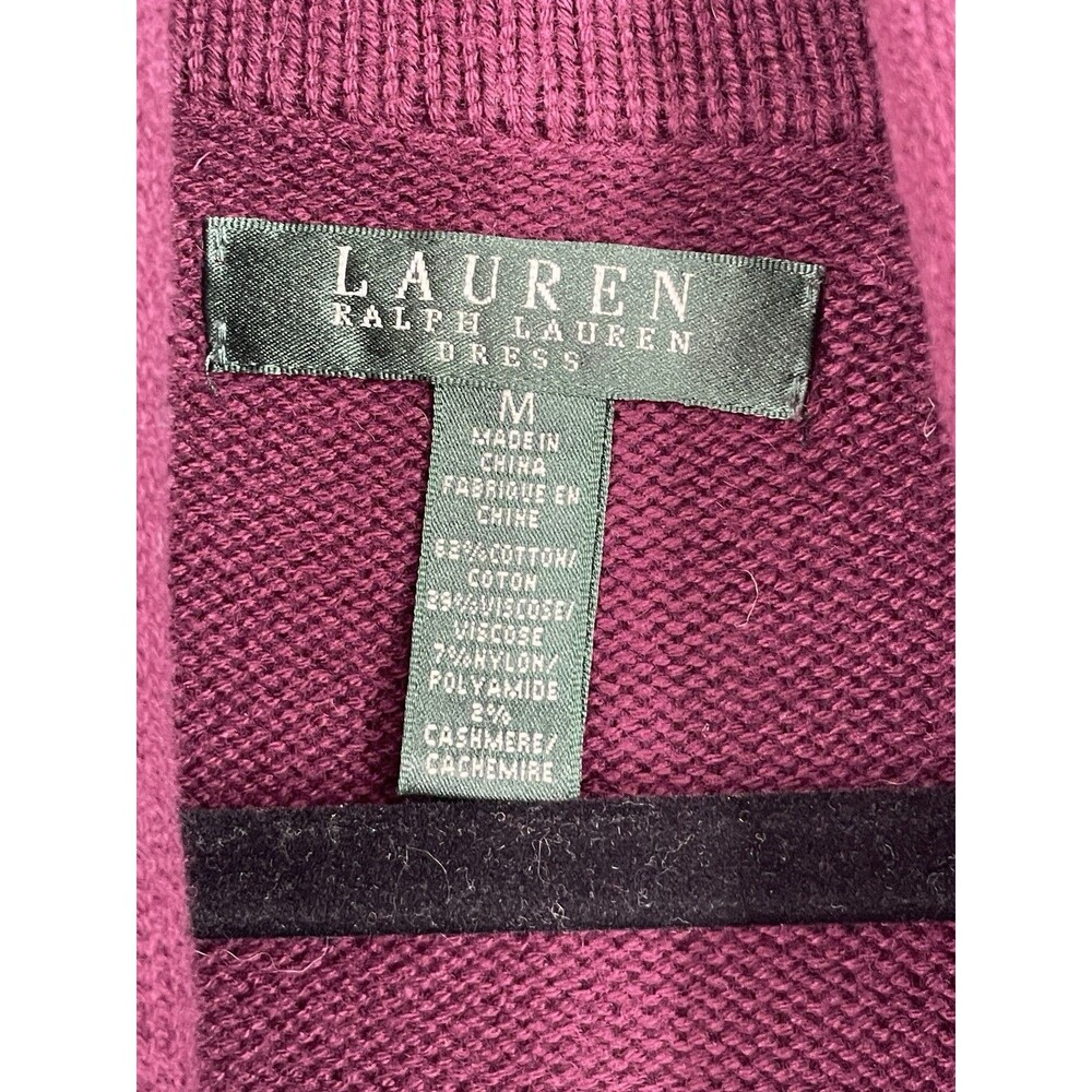 Lauren Ralph Lauren Burgundy Shawl Collar Sweater Wrap Dress Leather Buckle Knit - Picture 7 of 12